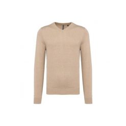 Sweter z dekoltem w kształcie litery V Kariban. Brązowe swetry męskie KARIBAN, bez wzorów, bez kołnierzyka, bez ramiączek. Za 200.50 zł.