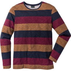 Shirt z długim rękawem Slim Fit bonprix ciemnoniebiesko-czerwono-koniakowy w paski. Koszulki męskie z długim rękawem marki bonprix. Za 37.99 zł.