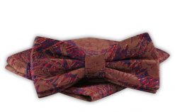 Mucha Męska z Poszetką - Alties - Brązowa ze Wzorem. Brązowe krawaty i muchy męskie Alties, bez wzorów, eleganckie. Za 54.00 zł.