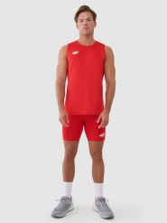 4F Legginsy krótkie treningowe męskie - czerwone M. Czerwone legginsy męskie 4f, m, bez wzorów, z dzianiny, krótkie, do biegania. Za 109.99 zł.