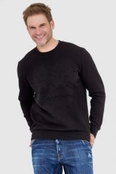 LA MARTINA Czarna bluza męska z tłoczonym logo. Czarne bluzy nierozpinane męskie La Martina, l, bez wzorów, bez ramiączek, bez kaptura. W wyprzedaży za 299.99 zł.