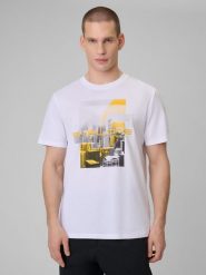 4F T-shirt regular z nadrukiem męski - biały XL. Białe t-shirty męskie 4f, m, bez wzorów, z dzianiny, bez kołnierzyka, bez ramiączek. Za 69.99 zł.