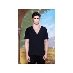 Czarny t-shirt z dekoltem V z dzianiny Lyocell. Bez kategorii marki Male-me. Za 199.00 zł.