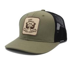 Czapka Trucker – Poliester z recyklingu – 6 paneli (Oliwkowy). Zielone czapki męskie SURF MONKEY, bez wzorów, z poliesteru, sportowe. Za 179.95 zł.