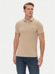 Tommy Hilfiger Polo Seasonal MW0MW39993 Beżowy Slim Fit. Brązowe koszulki polo męskie Tommy Hilfiger, m, bez wzorów, z bawełny, bez kołnierzyka, bez ramiączek. Za 319.99 zł.