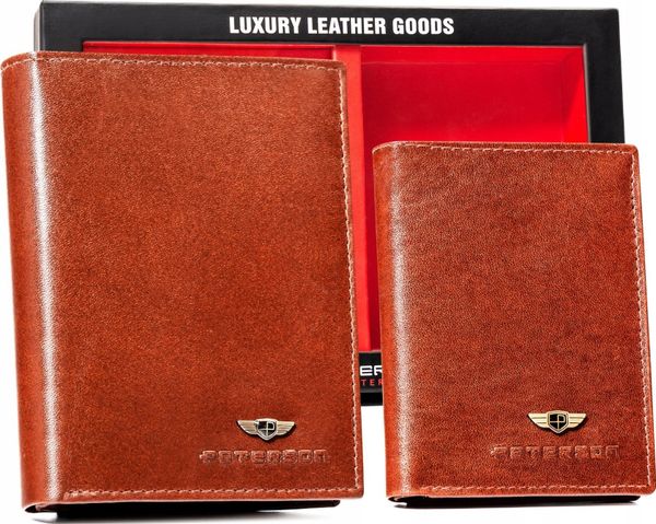 Peterson Zestaw Prezentowy: Skórzany Portfel Męski, Etui Na Karty I Brelok. Portfele męskie Peterson, bez wzorów. Za 254.57 zł.