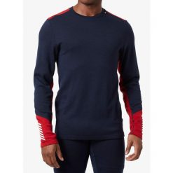 Bluza termoaktywna męska Helly Hansen LIFA Merino Midweight Crew. Niebieskie bluzy nierozpinane męskie Helly Hansen, m, bez wzorów, z wełny, sportowe, bez ramiączek, bez kaptura. Za 365.00 zł.