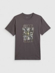 4F T-shirt regular z nadrukiem męski - szary L. Szare t-shirty męskie 4f, l, bez wzorów, z dzianiny, bez kołnierzyka, bez ramiączek. Za 59.99 zł.