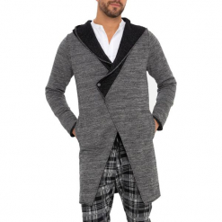 Sweter w kolorze antracytowym. Szare swetry męskie RNT23, z asymetrycznym kołnierzem. W wyprzedaży za 129.95 zł.