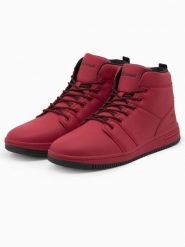 Buty męskie ocieplane sneakersy za kostkę - czerwone V1 - Rozmiar: 41. Czerwone buty sportowe na co dzień męskie Ombre Clothing, na zimę, m, bez wzorów, z materiału, sportowe, bez ramiączek, bez kaptura. W wyprzedaży za 79.99 zł.