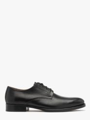 Czarne półbuty męskie. Czarne eleganckie półbuty męskie Ryłko, ze skóry, bez obcasa, bez zapięcia. Za 699.99 zł.