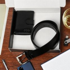 Zestaw męski skórzany premium Beltimore portfel pasek klasyczny U31 : Kolory - czarny, Rozmiar pasków - r.90-105 cm. Czarne paski męskie bez wzorów. Za 114.90 zł.