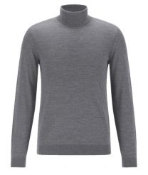 Szary golf męski SW22. Szare swetry męskie Lanieri Fashion - swetry męskie, bez wzorów, z materiału, casualowe, bez kołnierzyka, bez ramiączek. W wyprzedaży za 180.00 zł.