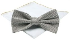 Męska Mucha (Poszetka w Zestawie) - Chattier - Stalowy Odcień Beżu. Szare krawaty i muchy męskie Chattier, bez wzorów, eleganckie. Za 59.00 zł.