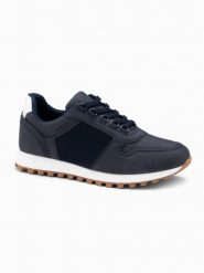 Patchworkowe buty męskie sneakersy z łączonych materiałów – granatowe V6 - Rozmiar: 40. Niebieskie buty sportowe na co dzień męskie Ombre Clothing, m, z aplikacjami, z materiału, eleganckie, bez ramiączek, bez kaptura. W wyprzedaży za 109.99 zł.