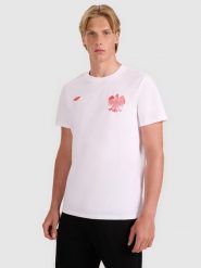 4F Koszulka kibica męska - biała M. Białe t-shirty męskie 4f, m, bez wzorów, z bawełny, bez kołnierzyka, bez ramiączek. Za 49.99 zł.