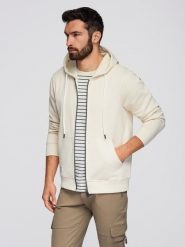 Męska bluza dresowa BASIC rozpinana z kapturem - kremowa V11 - Rozmiar: L. Białe bluzy z kapturem męskie Ombre Clothing, l, z aplikacjami, z bawełny, z kapturem. W wyprzedaży za 157.49 zł.