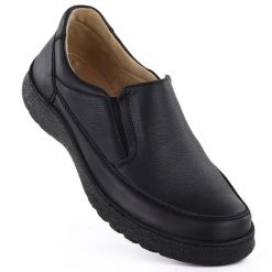 Skórzane półbuty męskie komfortowe czarne Helios 835K. Czarne eleganckie półbuty męskie Helios, ze skóry, bez obcasa, bez zapięcia. Za 319.99 zł.
