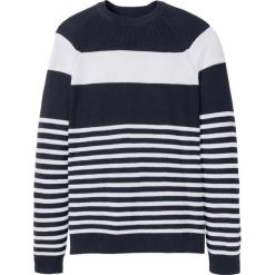 Sweter w paski bonprix ciemnoniebiesko-biały w paski. Swetry męskie bonprix. Za 54.99 zł.