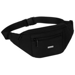 Czarna saszetka męska z kieszeniami zewnętrznymi na suwak zawieszona na regulowanym pasku - Peterson. Czarne saszetki męskie Peterson, bez wzorów. Za 69.99 zł.