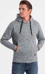 Ombre Bluza męska nierozpinana kangurka z kapturem - szary melanż V1 OM-SSNZ-0147 S. Szare bluzy nierozpinane męskie Ombre, m, bez wzorów, z kapturem. Za 99.99 zł.