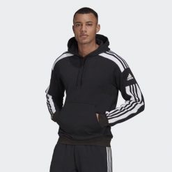 Bluza piłkarska męska adidas Squadra 21 Sweat Hoody. Czarne bluzy nierozpinane męskie ADIDAS, m, bez wzorów, klasyczne, bez ramiączek, z kapturem. Za 147.19 zł.