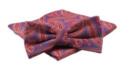 Mucha Męska z Poszetką, Granatowo-Pomarańczowa, Wzór Paisley - Alties. Czerwone krawaty i muchy męskie Alties, bez wzorów, eleganckie. Za 54.00 zł.
