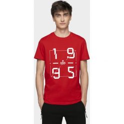 T-shirt męski TSM073 - czerwony. Czerwone t-shirty męskie 4f, m, bez wzorów, bez kołnierzyka, bez ramiączek. W wyprzedaży za 49.99 zł.