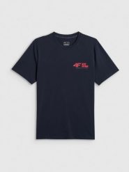 4F T-shirt regular gładki męski - granatowy XL. Niebieskie t-shirty męskie 4f, m, bez wzorów, z dresówki, bez kołnierzyka, bez ramiączek. Za 69.99 zł.