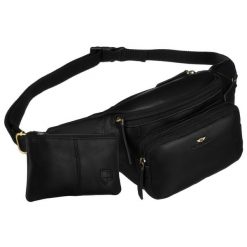 Skórzana, czarna nerka męska z kieszeniami i etui na klucze - Peterson. Czarne saszetki męskie Peterson, bez wzorów, ze skóry. Za 169.99 zł.