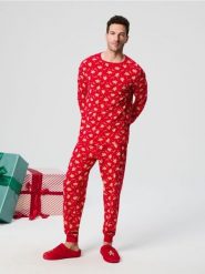 Piżama dwuczęściowa - czerwony. Czerwone piżamy męskie Sinsay, l, bez wzorów, z bawełny, bez kołnierzyka, bez ramiączek. Za 49.99 zł.