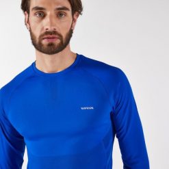 Koszulka do biegania z długim rękawem męska Kiprun Run 500. Niebieskie bielizna termoaktywna męska KIPRUN, m, bez wzorów, z materiału, bez ramiączek, do biegania. Za 99.99 zł.