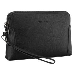 Klasyczna, czarna saszetka męska ze skóry ekologicznej zamykana suwakiem - Rovicky. Czarne saszetki męskie ROVICKY, bez wzorów, ze skóry ekologicznej. Za 69.99 zł.