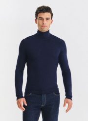 PAKO LORENTE - Golf męski w granatowym kolorze. Niebieskie swetry męskie Pako Lorente, bez wzorów, z nylonu, bez kołnierzyka, bez ramiączek. Za 119.99 zł.