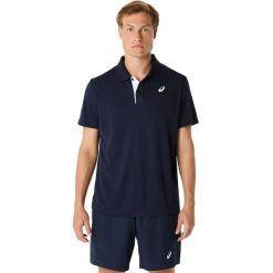 Polo Asics Court. Niebieskie koszulki polo męskie Asics, bez wzorów, sportowe, bez kołnierzyka, bez ramiączek. Za 221.00 zł.