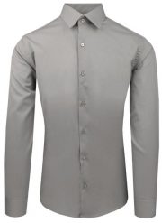 Ciemnoszara Koszula Bawełniana o Taliowanym Kroju, Jednokolorowa. Szare koszule męskie Pazzani, bez wzorów, z bawełny, bez kołnierzyka, bez ramiączek. Za 169.00 zł.