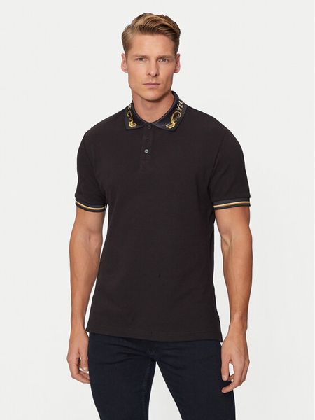 Versace Jeans Couture Polo 77GAGT06 Czarny Regular Fit. Czarne koszulki polo męskie Versace Jeans Couture, m, bez wzorów, z bawełny, bez kołnierzyka, bez ramiączek. Za 559.00 zł.