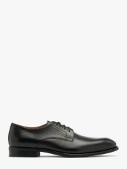 Czarne półbuty męskie. Czarne eleganckie półbuty męskie Ryłko, ze skóry, bez obcasa, bez zapięcia. Za 549.99 zł.