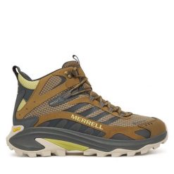 Trekkingi Merrell. Brązowe buty trekkingowe męskie Merrell, bez wzorów, z gore-texu, sportowe, bez obcasa, bez zapięcia. Za 849.99 zł.