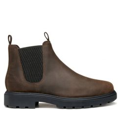 Sztyblety Geox. Brązowe sztyblety męskie Geox, bez obcasa, bez zapięcia. Za 549.99 zł.