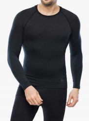 Bluza termoaktywna Odlo Performance Light Eco BL Top Crew Neck LS - black. Czarne bluzy nierozpinane męskie Odlo, m, bez wzorów, bez ramiączek, bez kaptura. Za 317.06 zł.