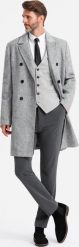 Kurtka męska Ombre Elegancki dwurzędowy męski płaszcz w jodełkę szary V1 OM-COWC-0118 L. Szare kurtki męskie Ombre, l, bez wzorów, eleganckie, bez ramiączek, bez kaptura. Za 459.99 zł.