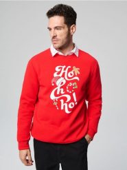 Bluza świąteczna - czerwony. Czerwone bluzy nierozpinane męskie Sinsay, l, bez wzorów, wizytowe, bez ramiączek, bez kaptura. Za 39.99 zł.