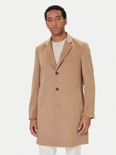 BOSS Płaszcz wełniany Hyde 50549187 Beżowy Slim Fit. Brązowe płaszcze męskie Boss, na zimę, m, bez wzorów, z wełny, bez kaptura. Za 1,709.00 zł.