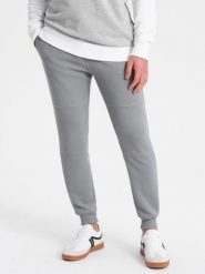 Spodnie dresowe męskie z tkaniny ottoman - szare V5 - Rozmiar: M. Szare spodnie dresowe męskie Ombre Clothing, bez wzorów, z bawełny. W wyprzedaży za 49.99 zł.