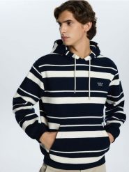 Bluza z kapturem - granatowy. Niebieskie bluzy nierozpinane męskie Reserved, l, bez wzorów, z bawełny, bez ramiączek, z kapturem. Za 149.99 zł.