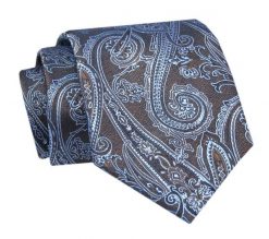 Krawat - ALTIES - Niebieski Wzór na Brązowym Tle. Niebieskie krawaty i muchy męskie Alties, bez wzorów, z tkaniny, eleganckie. Za 49.00 zł.