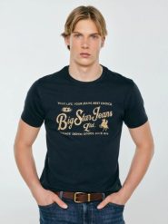 Koszulka męska z nadrukiem z linii Authentic granatowa Eller 403. Niebieskie t-shirty męskie Big Star, l, bez wzorów, z bawełny, bez kołnierzyka, bez ramiączek. Za 99.99 zł.