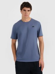 4F T-shirt regular gładki męski - granatowy S. Niebieskie t-shirty męskie 4f, m, bez wzorów, bez kołnierzyka, bez ramiączek. Za 49.99 zł.