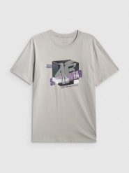 4F T-shirt regular z nadrukiem męski - szary L. Szare t-shirty męskie 4f, l, bez wzorów, z bawełny, bez kołnierzyka, bez ramiączek. Za 69.99 zł.